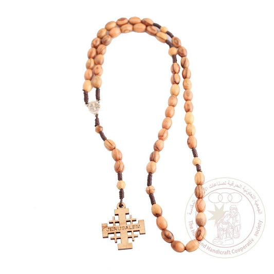 Authentic Olive Wood Rosary with 10mm oval beads and Jerusalem cross