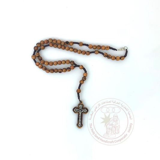 Authentic Olive Wood Rosary with round beads, wood and silver plated cross