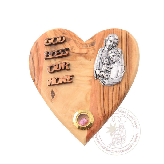 God Bless Our Home heart silver Holy Family with Incense wall mounted