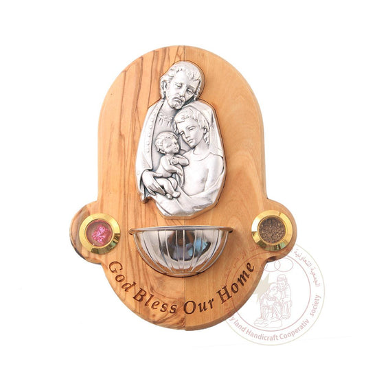 God Bless Our Home Silver Holy Family with Incense and Earth  wall mounted