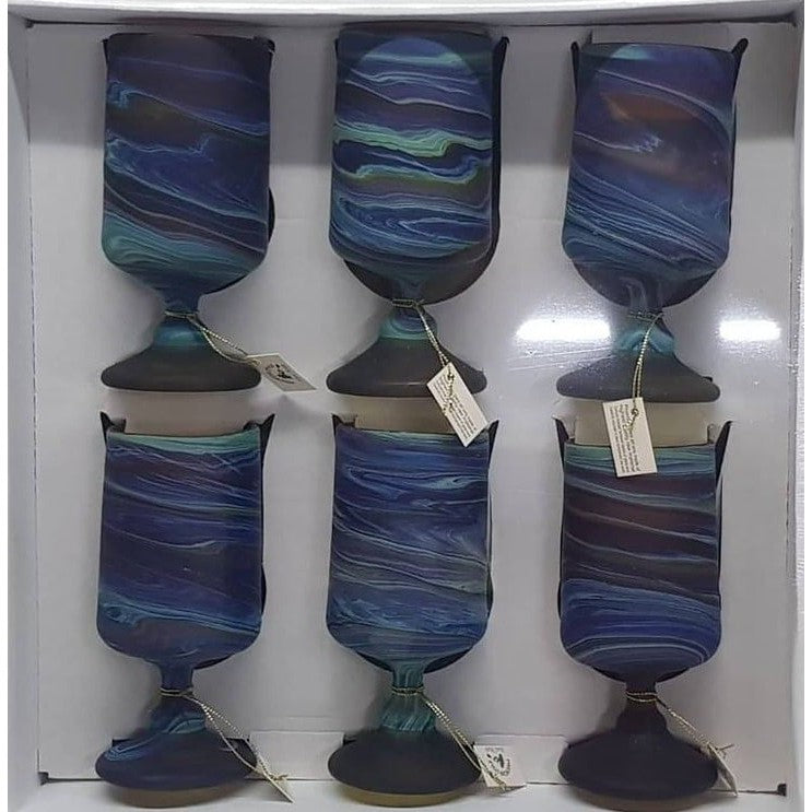 Wine Glass Long Rounded Shape Set Blue